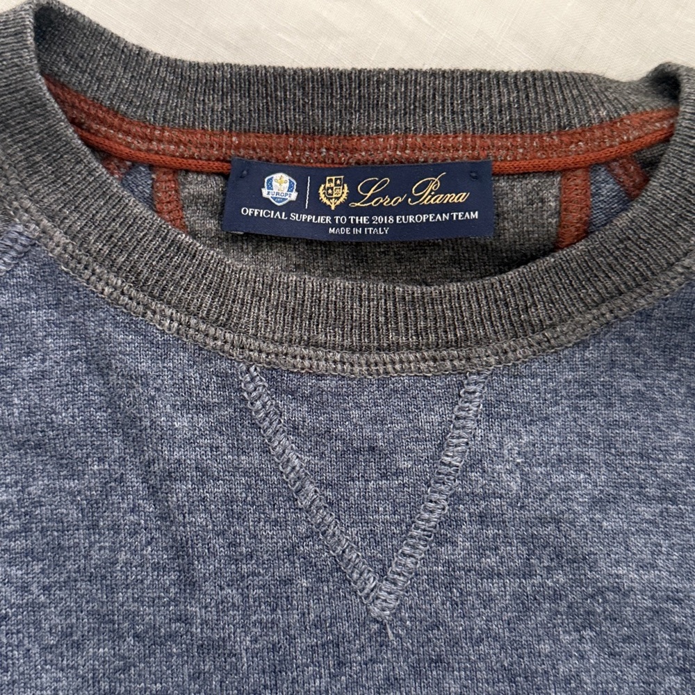 Loro Piana blue and grey Cashmere and Silk Crewneck Sweater. New WOT